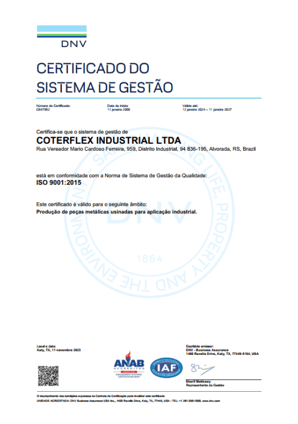 Certificado ISO 9001:2015 - Coterflex Industrial